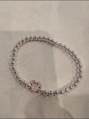 Disney Silver Beaded Bracelet with Rose Gold Pavé Mickey Charm